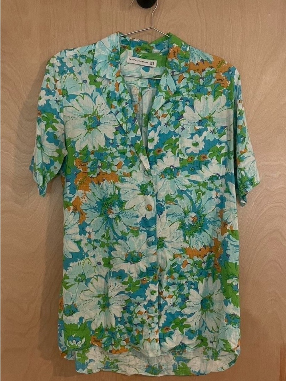 Faithfull The Brand Malibu Linen Floral Button Up Shirt Coastal Vacation Size S - Picture 8 of 9